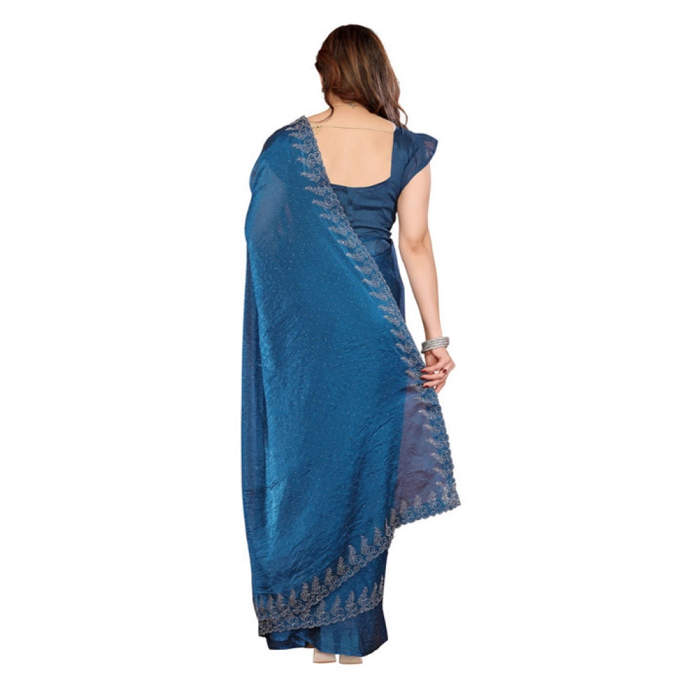 Generic Women's Georgette Printed Saree With Unstitched Blouse 5.5Mtr (Blue)