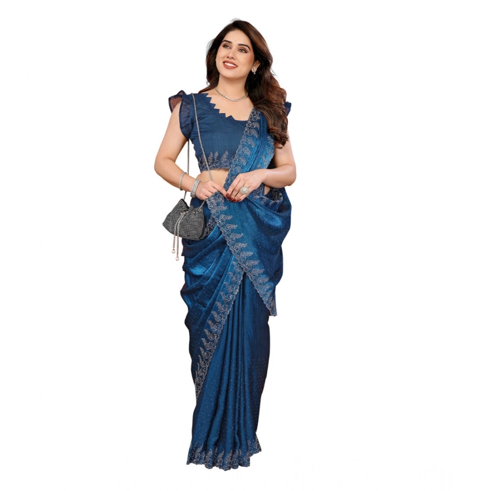 Generic Women's Georgette Printed Saree With Unstitched Blouse 5.5Mtr (Blue)