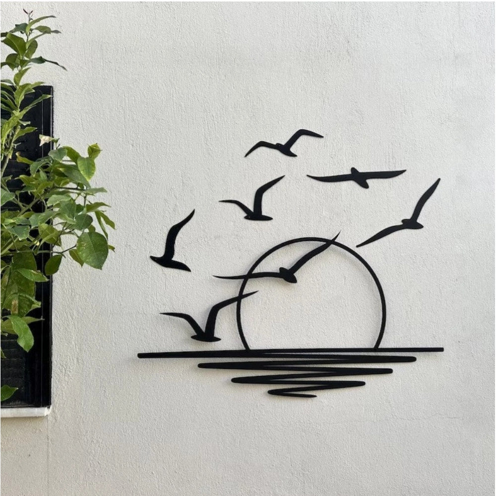Generic Seagulls at Sunrise Coastal Wooden Wall Decor – Black