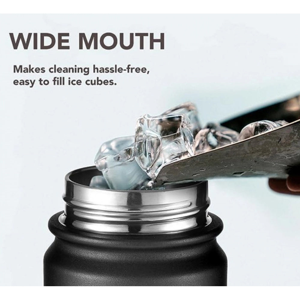 Generic 1000 Ml Double Wall Insulated Stainless Steel Water Bottle With Screw Lid (Black)