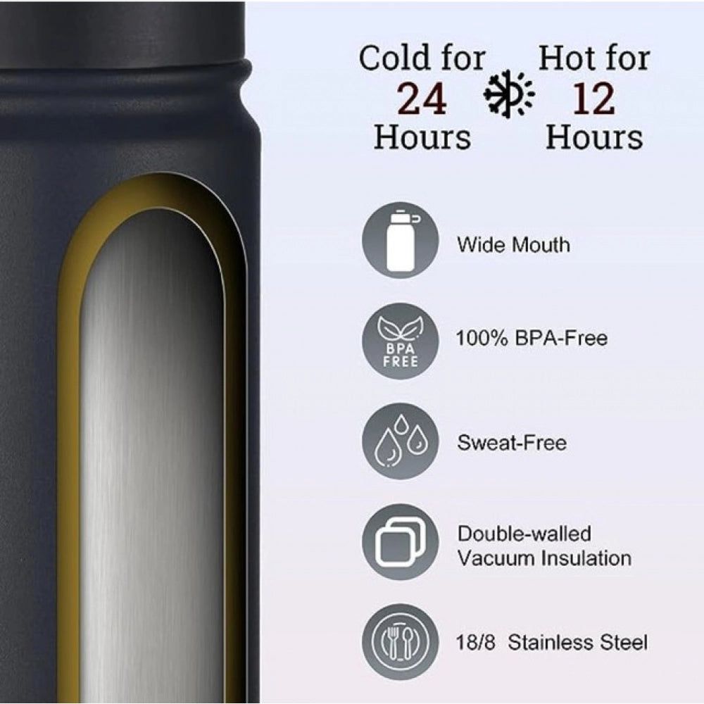 Generic 1000 Ml Double Wall Insulated Stainless Steel Water Bottle With Screw Lid (Black)