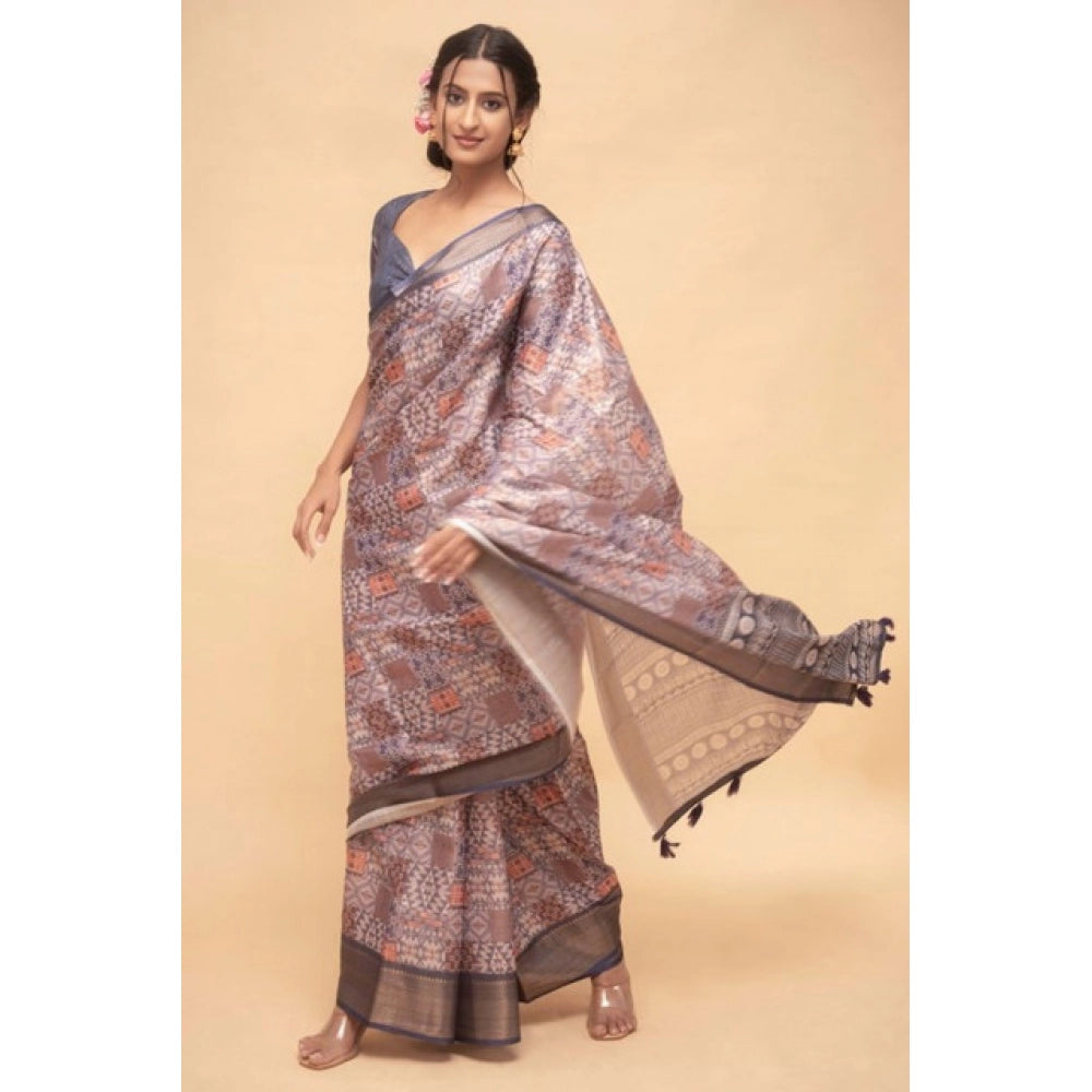Generic Women's Polyester Printed Saree With Unstitched Blouse 5.5 Mtr (Multicolor)