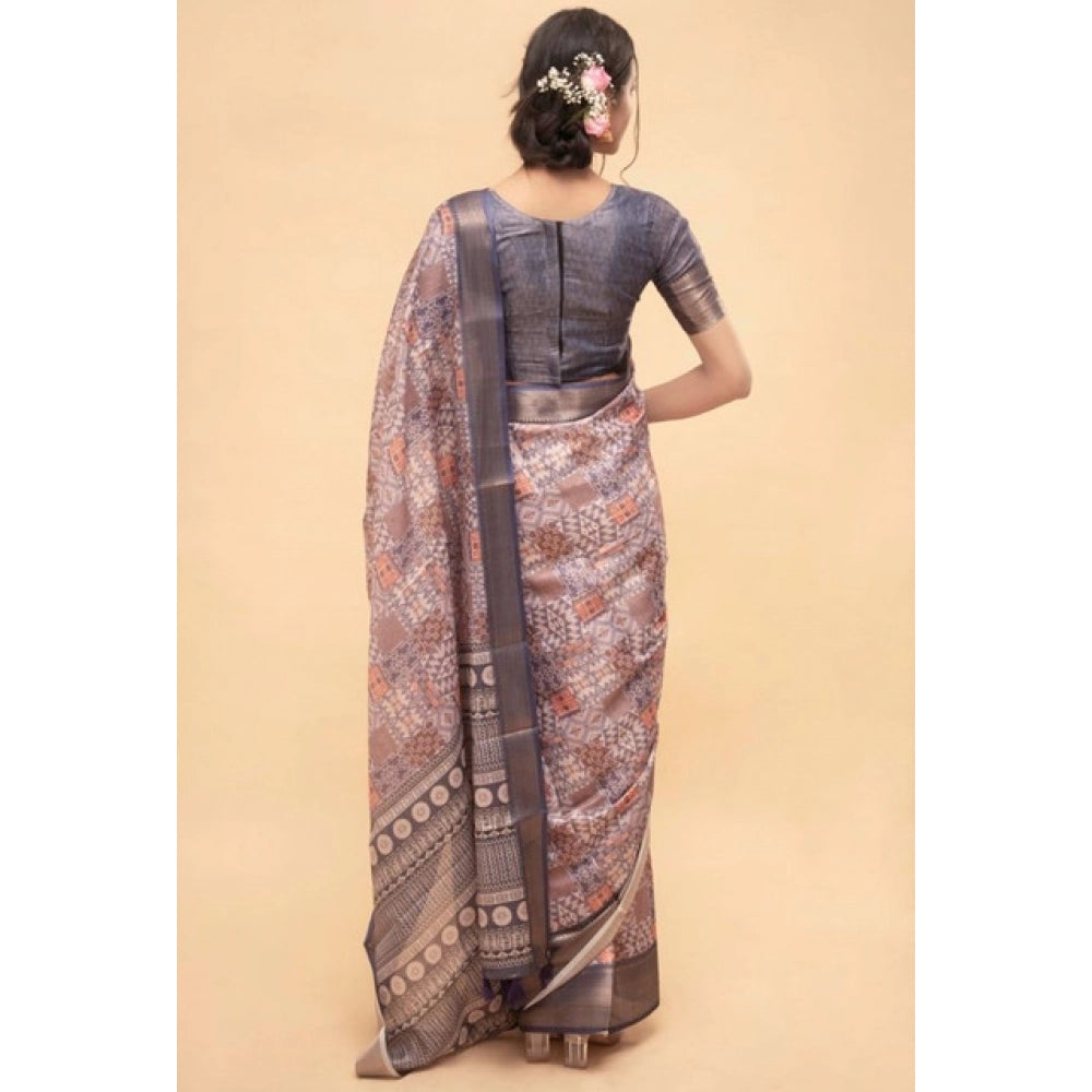Generic Women's Polyester Printed Saree With Unstitched Blouse 5.5 Mtr (Multicolor)