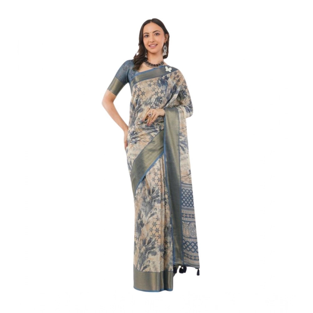 Generic Women's Polyester Printed Saree With Unstitched Blouse 5.5 Mtr (Multicolor)