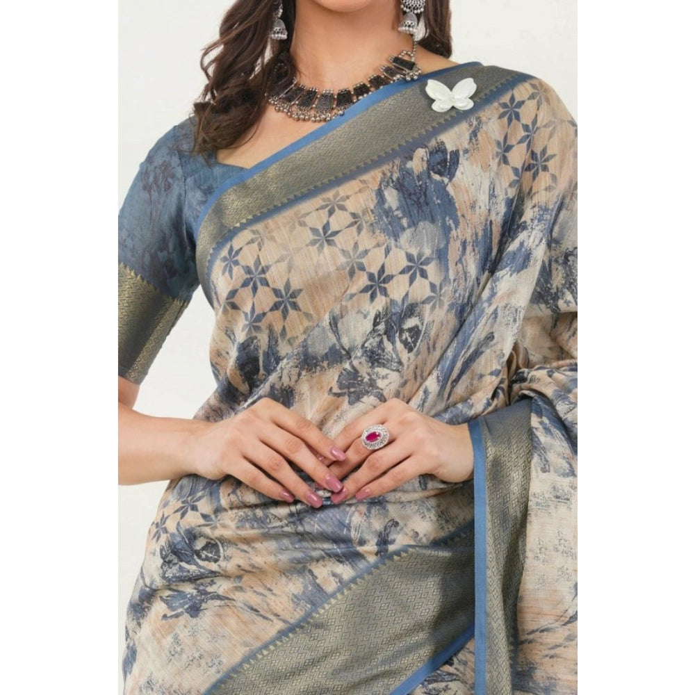 Generic Women's Polyester Printed Saree With Unstitched Blouse 5.5 Mtr (Multicolor)