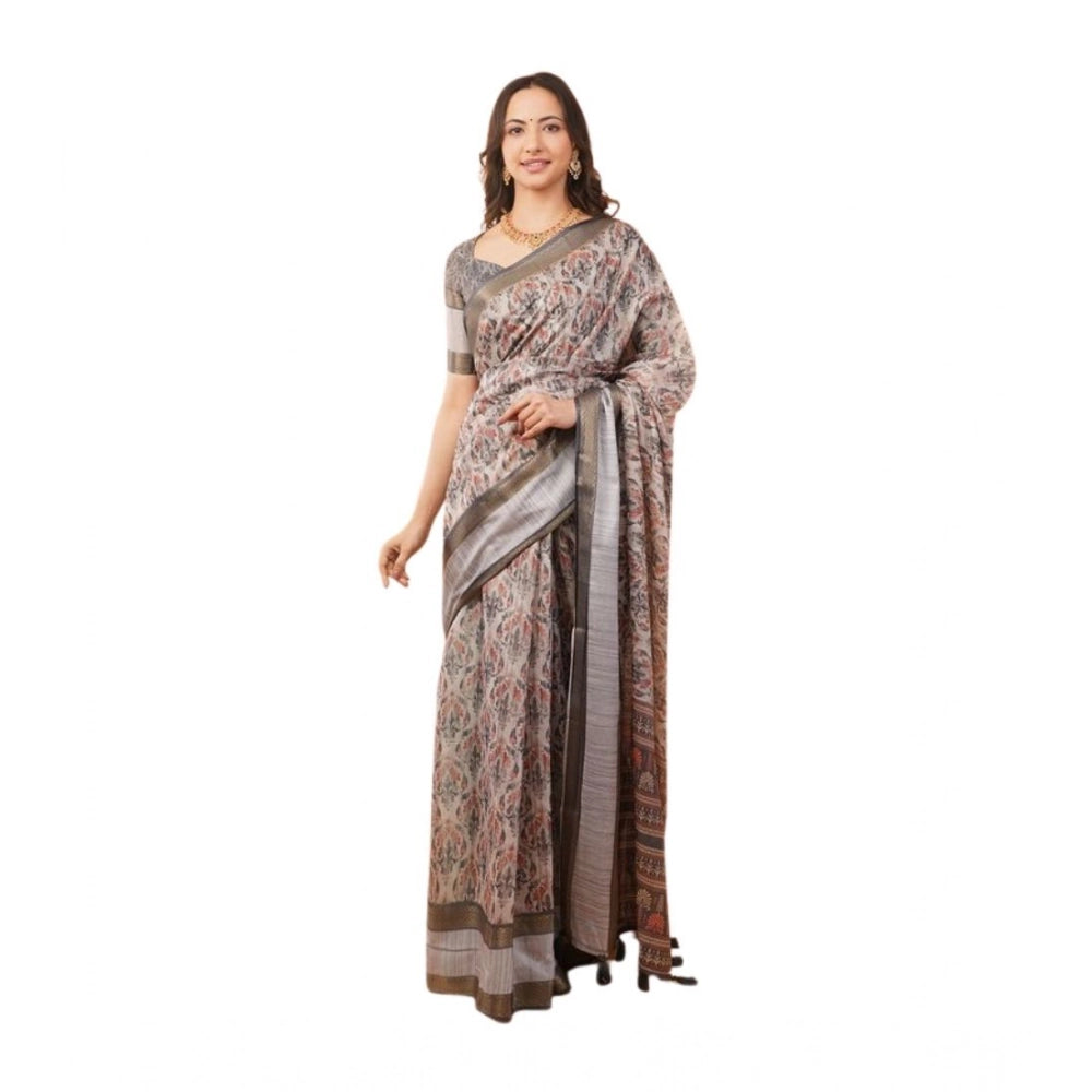 Generic Women's Polyester Printed Saree With Unstitched Blouse 5.5 Mtr (Multicolor)