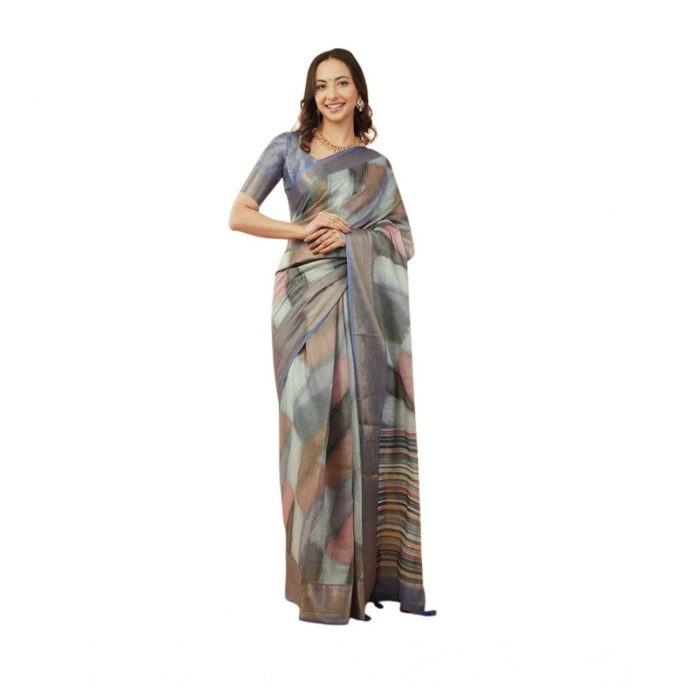 Generic Women's Polyester Printed Saree With Unstitched Blouse 5.5 Mtr (Multicolor)
