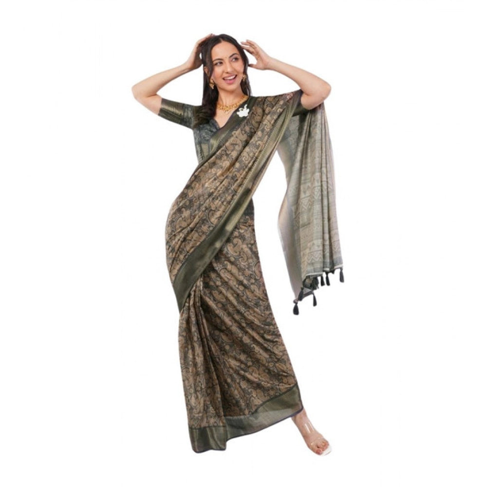 Generic Women's Polyester Printed Ready To Wear Saree With Unstitched Blouse 5.5 Mtr (Grey)