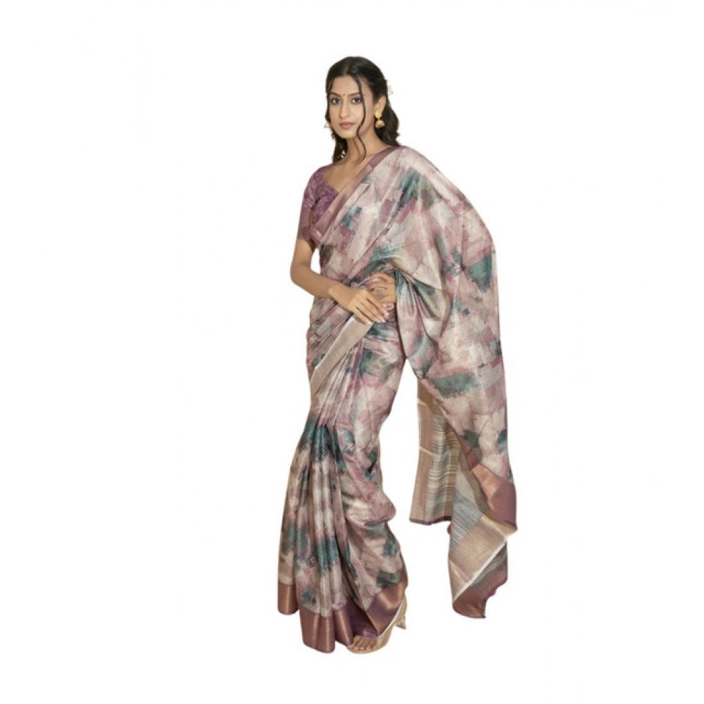 Generic Women's Polyester Printed Saree With Unstitched Blouse 5.5 Mtr (Multicolor)