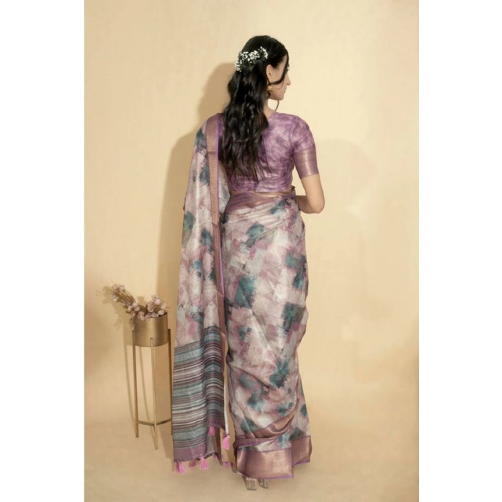 Generic Women's Polyester Printed Saree With Unstitched Blouse 5.5 Mtr (Multicolor)